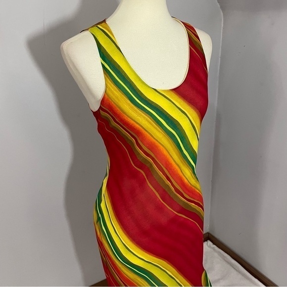 Vintage Y2K Resort Dress Phoebe Artsy Beach Neon Rainbow Stripes Vacay Jamaica - Picture 13 of 14